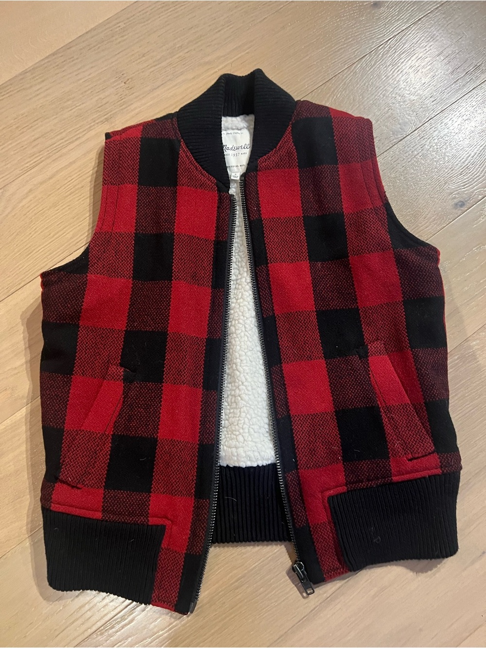 Madewell Red & Black Buffalo Plaid Vest